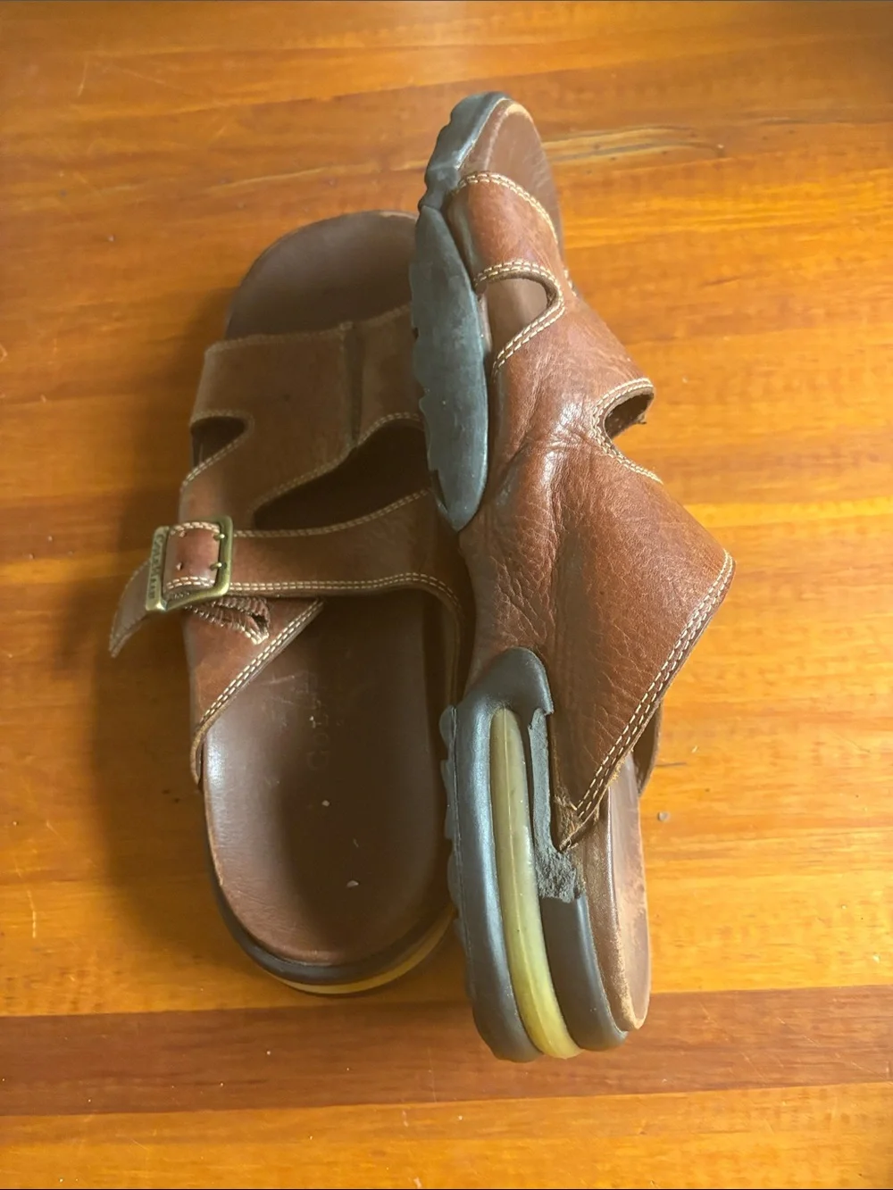 Vintage Cole Haan Brown Leather Buckle Slide Sandals